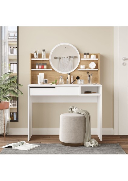 Ocean Makyaj Masası Aynalı Raflı Çekmeceli Sepet-Beyaz ON28-SW fiyatları