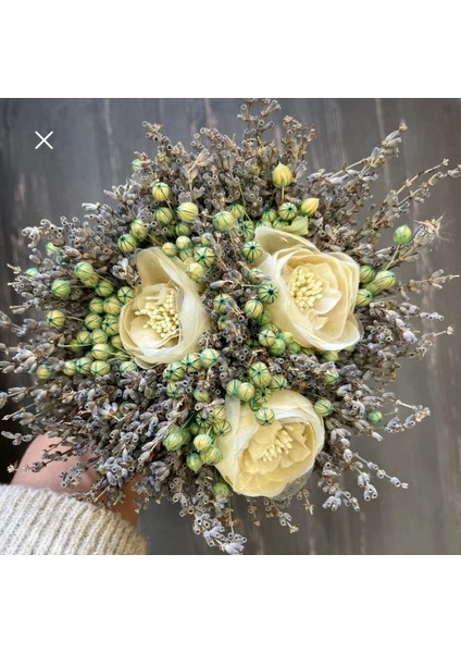 Kişiye Özel Doğal Lavanta ve Kuru Çiçek Gelin Buketi – El Yapımı Rustik Tasarım