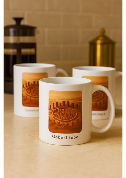 3 Lü Paket Göbekli Tepe Baskılı Porselen Kupa Bardak