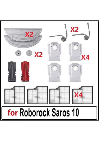Roborock Saros 10 Aksesuarları Ana Silindir Yan Fırça Hepa Filtre Paspas Bezi Toz Torbası Robot Süpürge Parça A (Yurt Dışından)