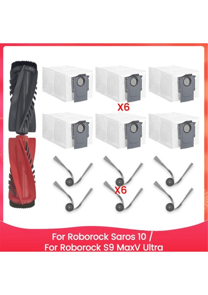 Roborock Saros 10 / Roborock S9 Maxv Ultra Vakum Parçaları Için Ana Silindir Yan Fırça Hepa Filtre Paspas Bezi Toz Torbaları (Yurt Dışından)