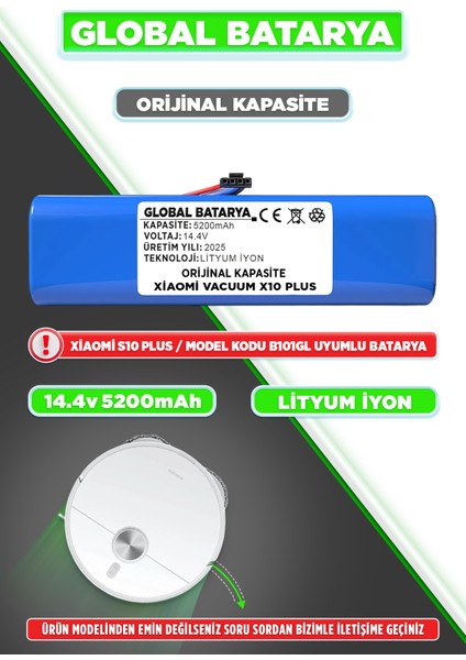 Xiaomi X10 Plus Robot Süpürge Bataryası 14.4V 5200MAH (Orijinal Kapasite)