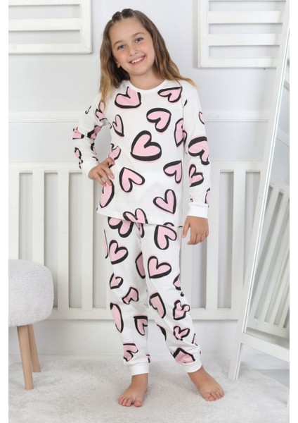 Kalp Desenli Fitilli Interlok Kumaş %100 Pamuk Kız Çocuk Pijama Takımı fiyatları