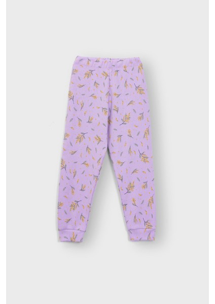 Başak Çiçeği Desenli Lila Fitilli Interlok Kumaş %100 Pamuk Kız Çocuk Pijama Takımı modelleri