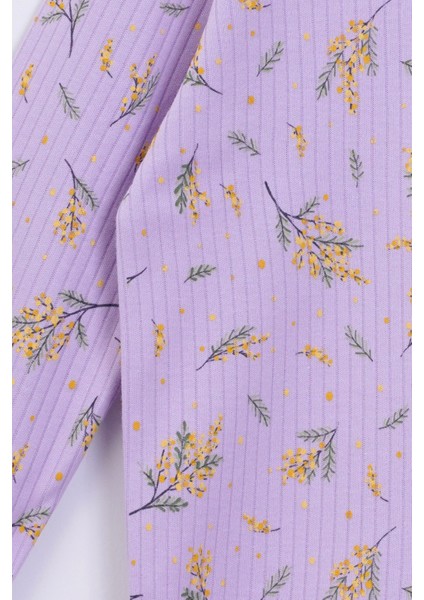 Başak Çiçeği Desenli Lila Fitilli Interlok Kumaş %100 Pamuk Kız Çocuk Pijama Takımı fırsatları