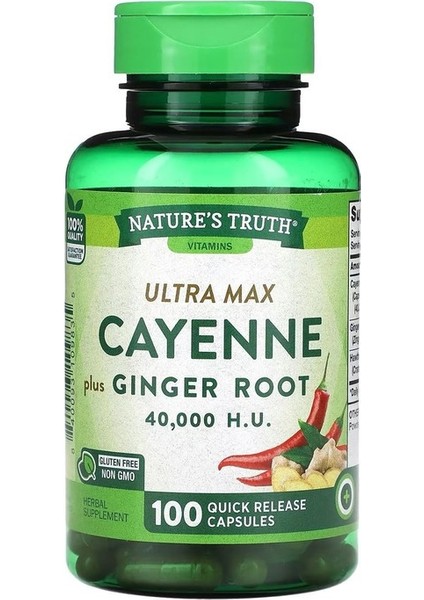 Ultra Max Cayenne Plus Zencefil Kökü 40,000 H.u. 100 Hızlı Salınımlı Kapsül