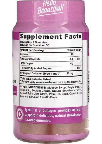, Beauty Collagen Gummies, Types 1 + 3, Natural Strawberry, 60 Gummies fiyatları