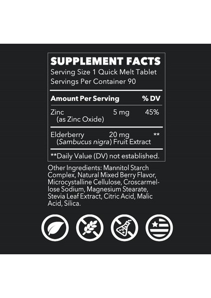 , Zinc Elderberry Quick Melts, Berry, 90 Quick Melt modelleri