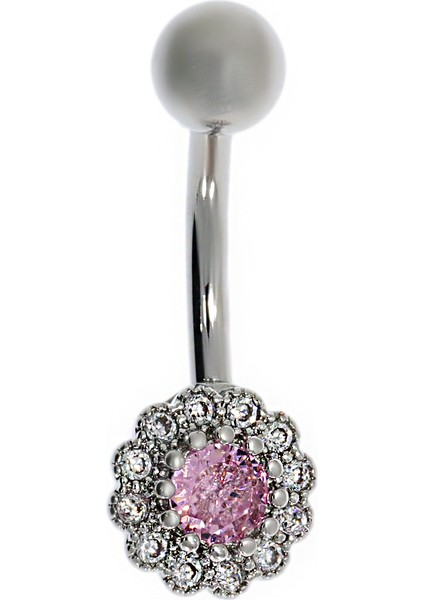 Kadın Pembe Taş Detay Çiçek Model Çelik Piercing