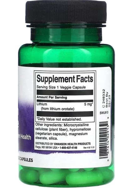 Lityum Orotat, 5 Mg, 60 Veg.kapsül.usa Menşei.dmmedicine'den fiyatları