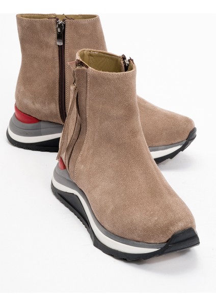 Kadın Yüksek Taban Yarım Bilek Sneaker Bot Zy 1423 Süet Vizon