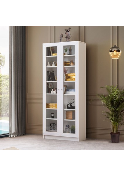 Vitrin, Lotus Kitaplık, 2 Kapaklı Cam Kapaklı Kitaplık