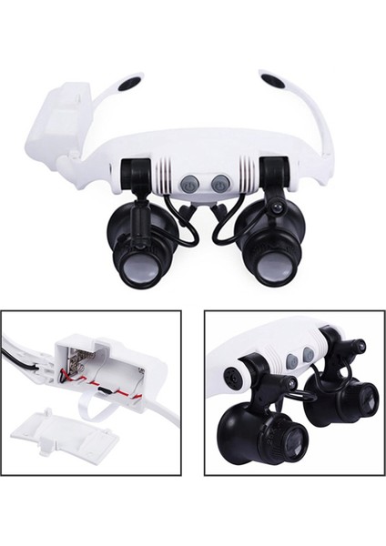 2x Kafa Bandı LED Büyütme Cam Kafa Işık Lambası Mikroskobu Takı Onarımı (Yurt Dışından)