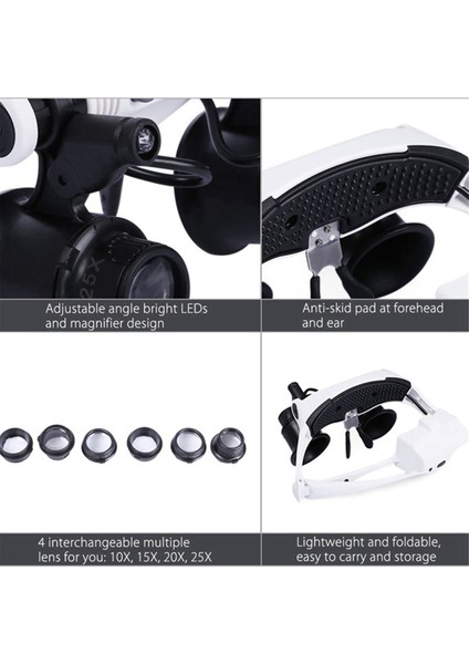 2x Kafa Bandı LED Büyütme Cam Kafa Işık Lambası Mikroskobu Takı Onarımı (Yurt Dışından) fiyatları