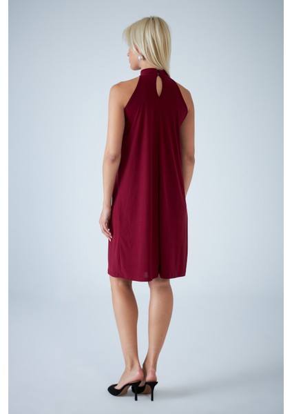 Kadın Bordo Halter Yaka Midi Elbise LPP1309 fiyatları