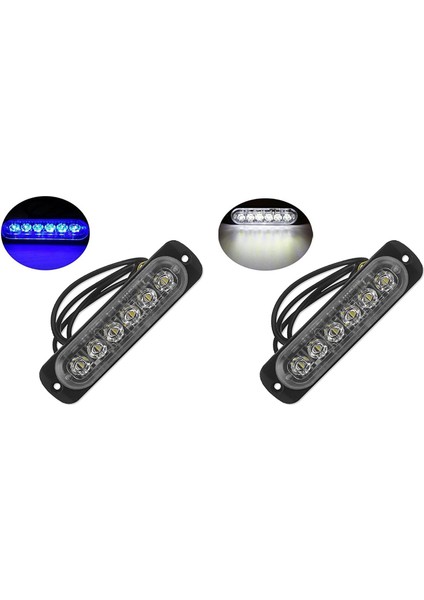 2 Pcs 12V-24V 6led Hafif Flaş Acil Araç Aracı Uyarı Flaş Yanıp Sönen, Mavi Beyaz (Yurt Dışından) fiyatları