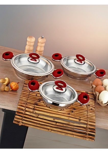 Esila 6 Parça Paslanmaz Çelik Omlet Seti Kırmızı