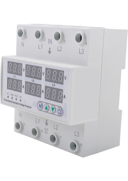 3 Faz Voltaj Koruyucusu Üst ve Altında Ayarlanabilir Voltmetre Ampermer Monitör 3P4W Dın Ray Ray Akışı Sınır Koruması 63A (Yurt Dışından)