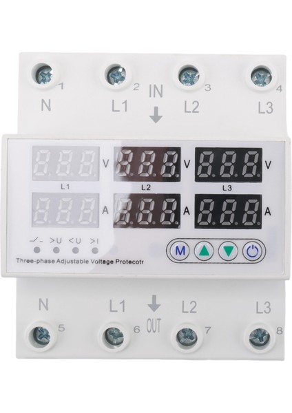 3 Faz Voltaj Koruyucusu Üst ve Altında Ayarlanabilir Voltmetre Ampermer Monitör 3P4W Dın Ray Ray Akışı Sınır Koruması 63A (Yurt Dışından) fiyatları