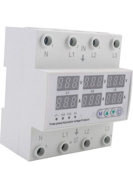 3 Faz Voltaj Koruyucusu Üst ve Altında Ayarlanabilir Voltmetre Ampermer Monitör 3P4W Dın Ray Ray Akışı Sınır Koruması 63A (Yurt Dışından) modelleri