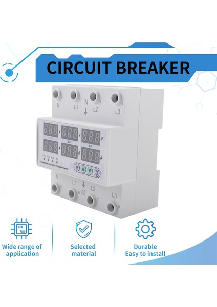 3 Faz Voltaj Koruyucusu Üst ve Altında Ayarlanabilir Voltmetre Ampermer Monitör 3P4W Dın Ray Ray Akışı Sınır Koruması 63A (Yurt Dışından) fırsatları