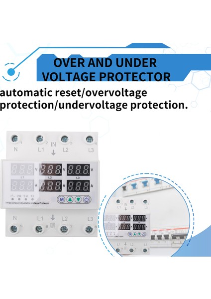 3 Faz Voltaj Koruyucusu Üst ve Altında Ayarlanabilir Voltmetre Ampermer Monitör 3P4W Dın Ray Ray Akışı Sınır Koruması 63A (Yurt Dışından) indirimleri