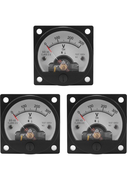 3x Ac 0-300V Yuvarlak Analog Arama Paneli Metre Voltmetre Gösterge Siyah (Yurt Dışından)