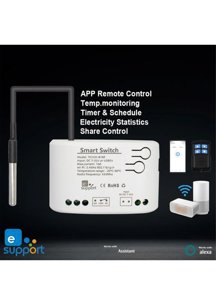 Ewelink Uygulaması Wifi Akıllı Sıcaklık Anahtarı 10A Izleme Termostat 1ch Wifi Röle Modülü Ac 85-250V (Yurt Dışından) fırsatları