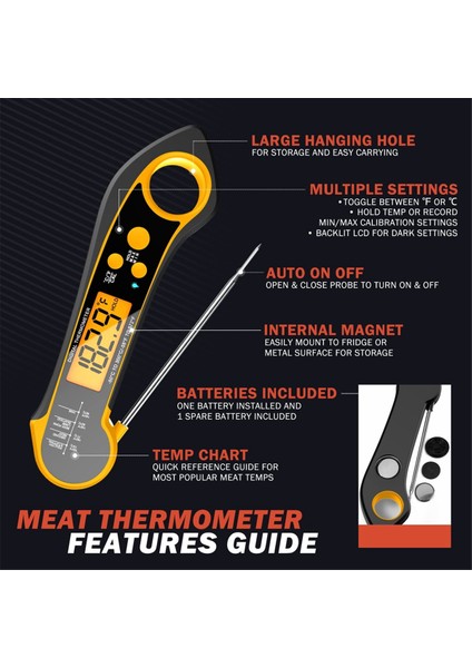 Dijital Et Termometresi, Barbekü Izgarası Için Anında Okuma Yiyecek Termometresi, Sıvılar, Sığır Eti, Hindi ve Yemek Pişirme (Yurt Dışından) fiyatları