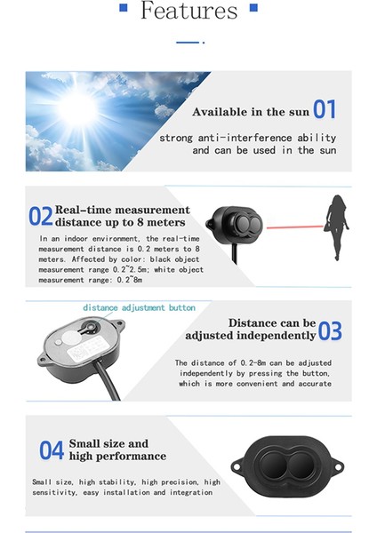 XKC-KL800 2024NEW 8m Lazer Mesafe Sensörü, DC5-24V Lazer Optik Yakınlık Anahtarı, Kızılötesi Hareket Sensörü, C (Yurt Dışından)