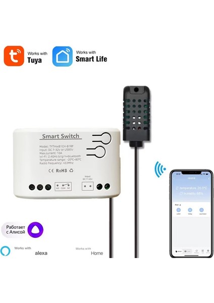 Tuya Akıllı Yaşam Wifi Switch Röle Sıcaklık Nem Izleme Termostat Sensörü Pasif Kuru Kontak Dc 7-32V (Yurt Dışından) indirimleri