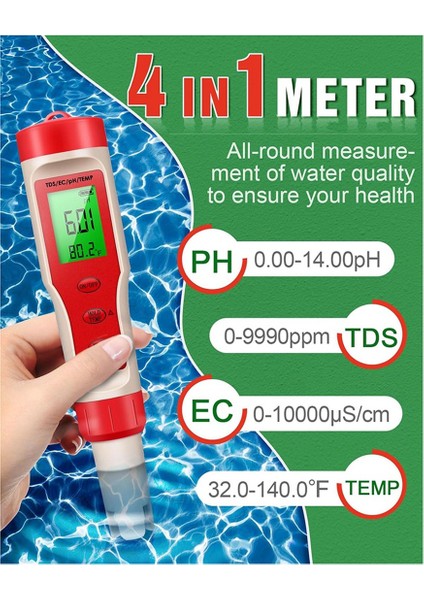 4&#39;ü 1 Arada Ph Metre, Ph Metre, Dijital Ph Test Cihazı 0-14 Ph Ölçüm Aralığı ile 0.01 Yüksek Doğruluk, Ev Içme Için (Yurt Dışından) fiyatları