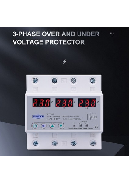 Tomzn Üç Faz Voltaj Koruyucu Üç ve Altında Ayarlanabilir Otomatik Kurtarma Koruyucu Cihaz Sıfırlama 63A 380V (Yurt Dışından) indirimleri