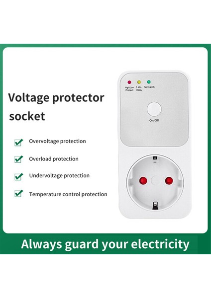 Koruyucu Voltaj Rölesi Elektrik Soketi, Buzdolabı Voltajı Koruyucu Ev Cihazı Ab Fişi Için Çok Fonksiyonlu (Yurt Dışından)