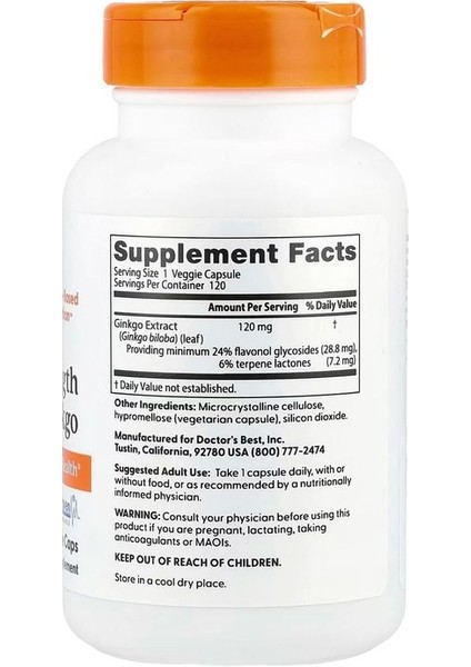 Ginkgo Ekstra Strengt.h 120 Mg 120 Veggie Capsules fiyatları