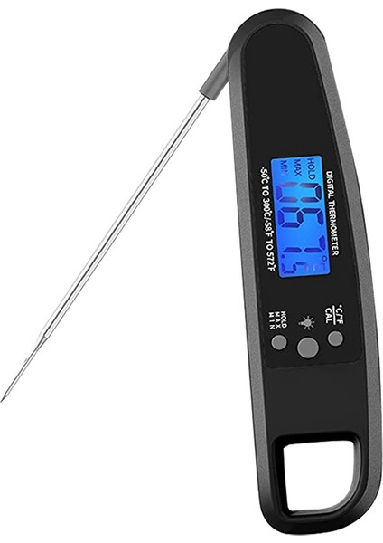 Anında Okuma Et Termometresi Izgara ve Pişirme, Arka Işık ve Kalibrasyonlu Su Geçirmez Termometre - Siyah (Yurt Dışından)
