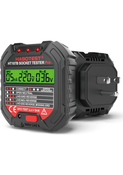 Habotest HT107 Pro Soket Test Cihazı Voltaj Testi Soket Dedektörü Zemin Sıfır Çizgi Fiş Polarite Fazını Kontrol Edin Abd Fişi (Yurt Dışından) fırsatları