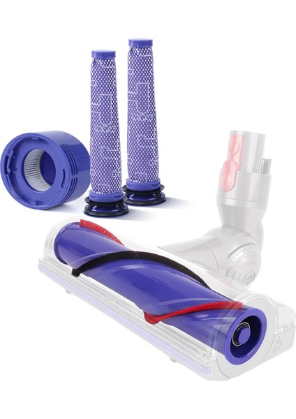 Silindir Fırçası + Ön ve Post Hepa Filtre Combo Dyson V7 V8 Vakum Süpürge Yedek Parçaları Için Uyumlu (Yurt Dışından)