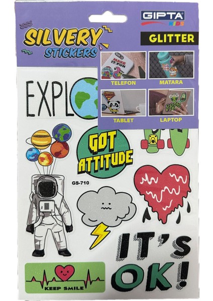 Gıpta Simli Uzay ve Astronot Sticker Seti - Silvery Koleksiyonu fiyatları