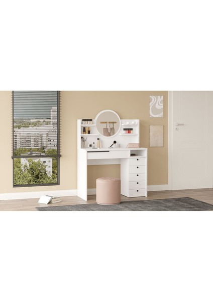 Ocean Makyaj Masası Aynalı Çekmeceli Şifonyer Raf Beyaz ON30-W modelleri