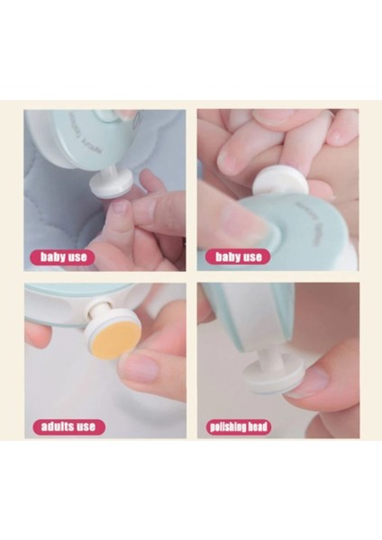 Bebek ve Çocuk Elektrikli Tırnak Törpüsü Seti – Sessiz Motor, Yenidoğanlar için Güvenli, 6 Başlık, 1 AA Pil ile Çalışır