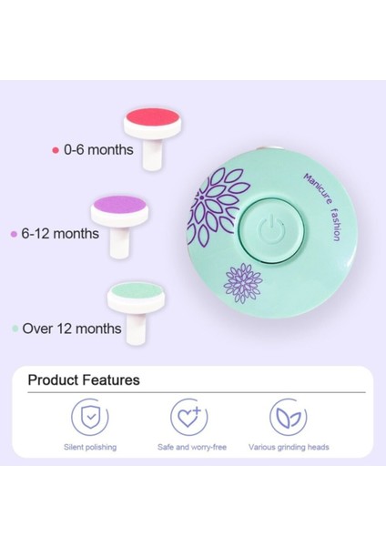 Bebek ve Çocuk Elektrikli Tırnak Törpüsü Seti – Sessiz Motor, Yenidoğanlar için Güvenli, 6 Başlık, 1 AA Pil ile Çalışır