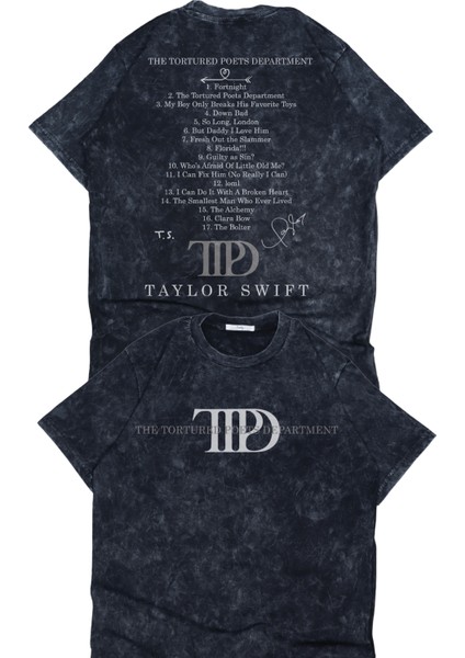 Unisex Taylor Swift Ttpd Albüm Şarkıları Sırt Baskılı Yıkamalı Oversize Tişört