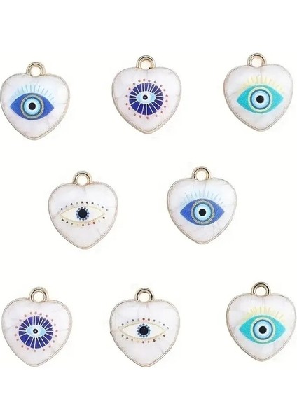 8 Adet Şeytan Gözü Kalp Boncukları - Kendin Yap Dıy Takı