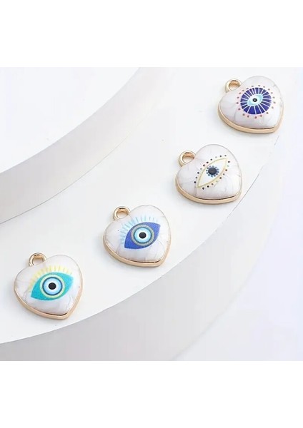 8 Adet Şeytan Gözü Kalp Boncukları - Kendin Yap Dıy Takı modelleri