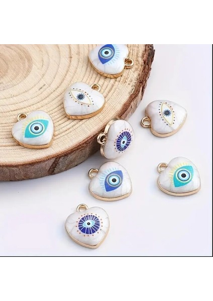 8 Adet Şeytan Gözü Kalp Boncukları - Kendin Yap Dıy Takı indirimleri