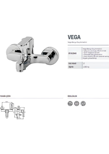 Vega Krom Banyo Bataryası VG2840 fiyatları