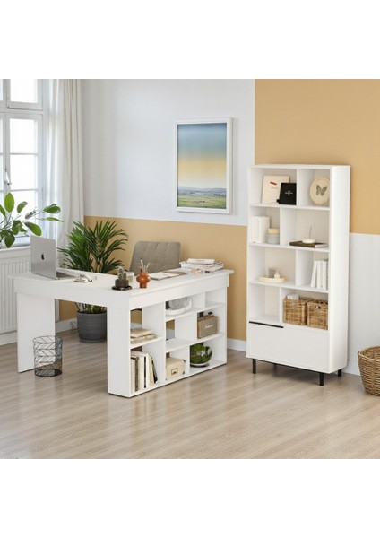 Çalışma Masası & Kitaplık 2'li Set Beyaz fiyatları