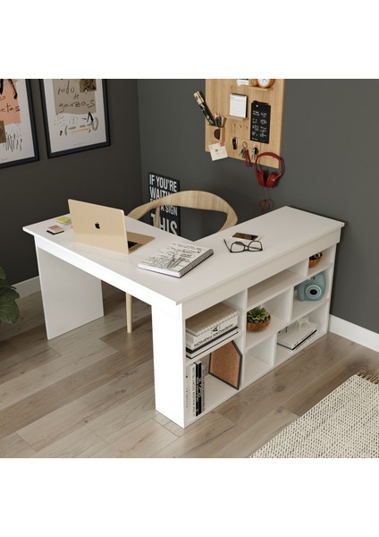 Çalışma Masası & Kitaplık 2'li Set Beyaz fırsatları