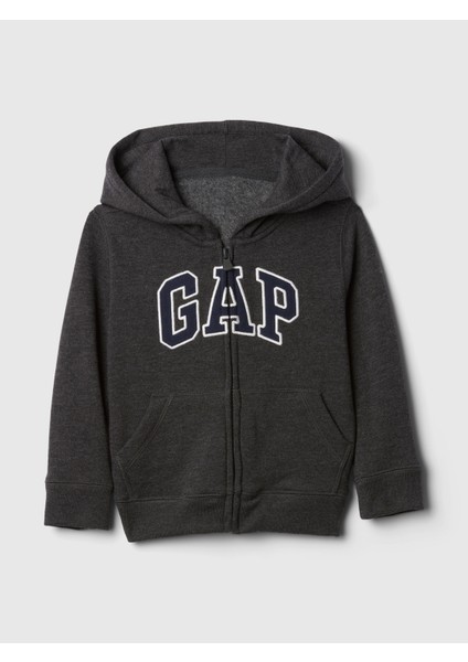 Erkek Bebek Koyu Gri Gap Logo Fermuarlı Sweatshirt